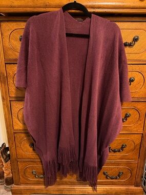 QVC Plum Open-Front Fringe Wrap Cardigan